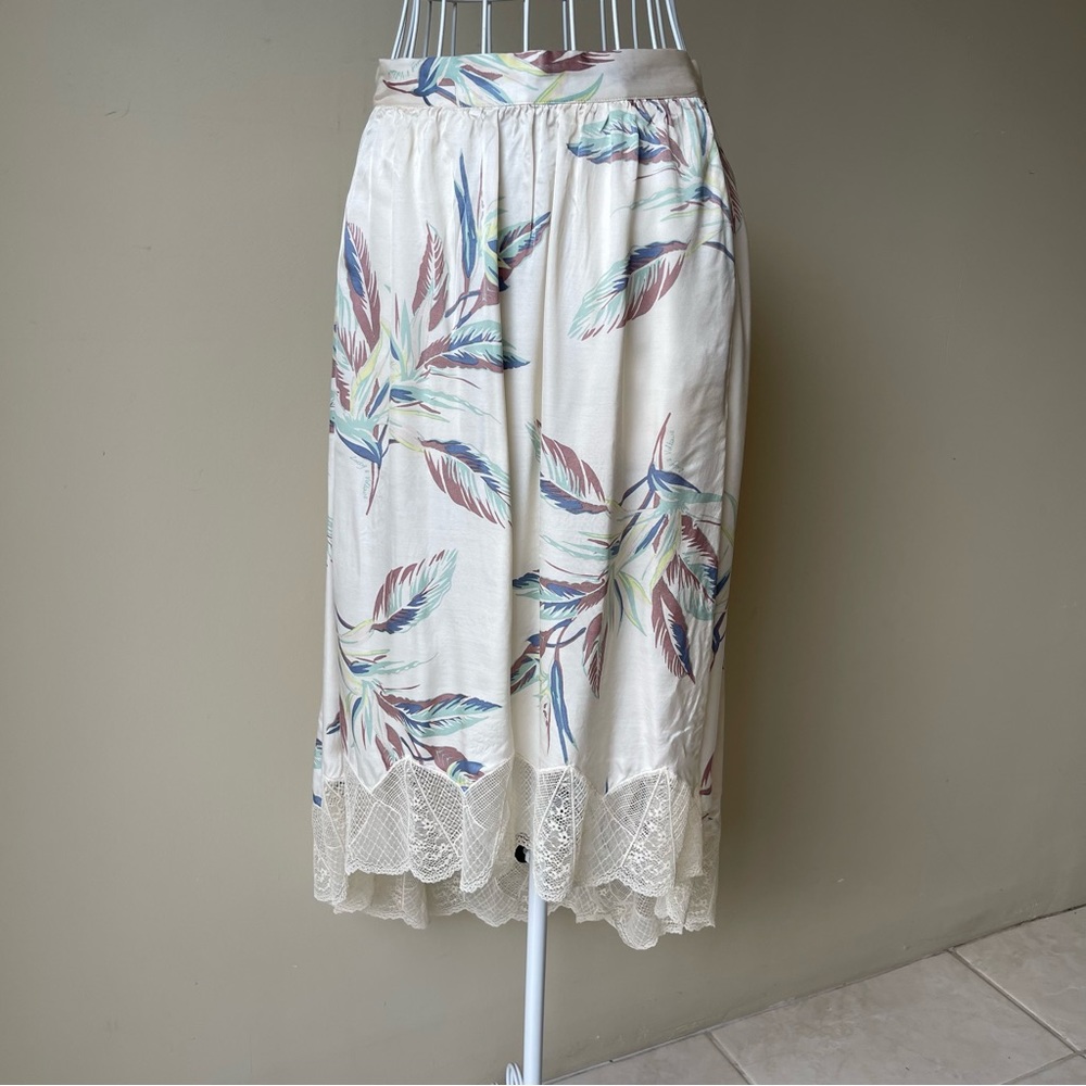 Zadig & Voltaire floral print lace trim high low with pocket midi skirt size 34